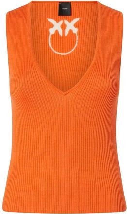 Pinko Transparent Logo Katoenen Top Set - Dames - Tops zonder mouwen - Oranje - XS - Katoen - Tops