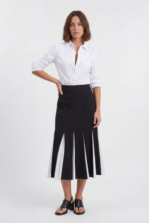 Karen Millen Womens Soft Tailored Contrast Godet Detail Midi Skirt - Monochrome Multi - Size 12 UK