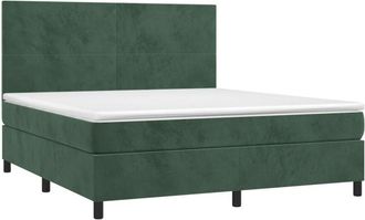 vidaXL Vidaxl - Cama Box Spring Colch&oacute;n Y Led Terciopelo Verde Oscuro 160x200cm