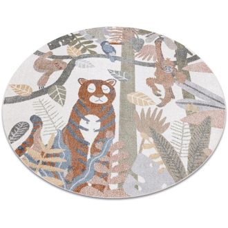 RugsX Rugsx - Carpet bono 8426 circle Jungle, wild animals cream / dark gold multicolour round 160 cm