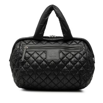 Chanel Pre-owned Womens Quilted Nylon Coco Cocoon Bowling Bag - Black Textile - One Size