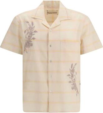 Baziszt The Shirt - Heren - Korte mouwen Overhemden - Beige - M - Katoen - Overhemden