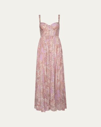L'agence Rosette Paisley-Print Sweetheart Maxi Dress