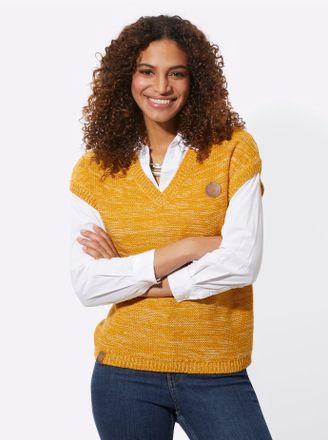 Casual Looks Pullunder CASUAL LOOKS Pullunder, Damen, Gr. 42, gelb (ocker, meliert), 54% Baumwolle, 46% Polyacryl, gemustert, mehrfarbig, meliert, Pullover Pullund