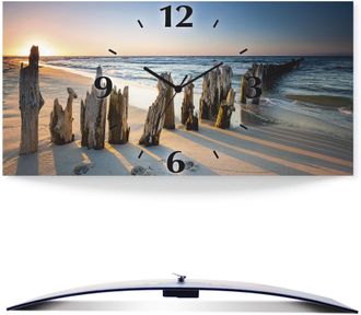 Artland Wanduhr »Sonnenuntergang Strand Wellenbrecher« 3D Optik gebogen, mit Quarz- oder Funkuhrwerk, versch. Grössen