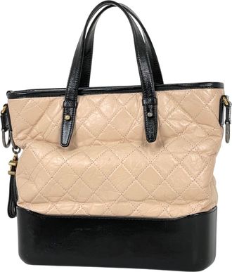 Chanel Matelasse Beige Leather Handbag Tote Bag (Pre-Owned)