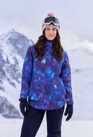 Mountain Warehouse Womens Tignes Womens Printed Ski Jacket Waterproof Breathable Winter Coat Purple - Size UK 6-8 (Womens)