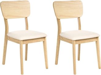 Beliani Conjunto De 2 Sillas De Comedor C&oacute;modas Asiento Tapizado Madera Marr&oacute;n Claro Beige Claro Minier