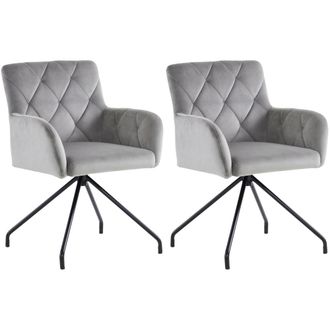 Urban Meuble Conjunto de 2 sillas de terciopelo gris claro con estampado de rombos