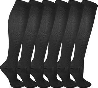Dr. Scholls Womens Travel Compression Solid Pattern Knee High Socks 6 Pair Pack, Black, Fits Womens shoe size 7-12