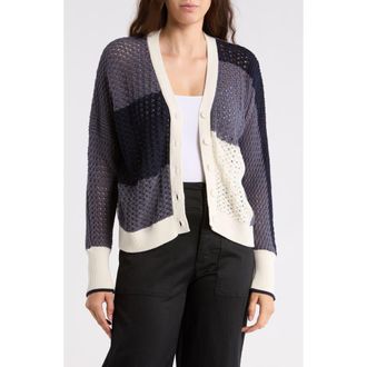 Splendid Addy Colorblock Cotton Cardigan in Navy Blue/Pale Oak at Nordstrom Rack, Size X-Small