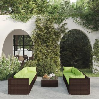 vidaXL Set Muebles De Jard&iacute;n 9 Piezas Y Cojines Rat&aacute;n Sint&eacute;tico Marr&oacute;n Vidaxl