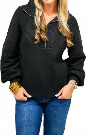 So Me Half Zip Balloon Sleeve Sweater In Black