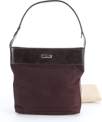 Celine Brown Leather Nylon Handbag Shoulder Bag Tote Bag (Pre-Owned)