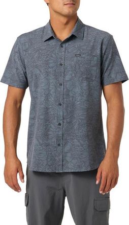 O'Neill UPF Slub Standard Short Sleeve Performance Button-Up Shirt in Dark Shadow at Nordstrom, Size X-Large