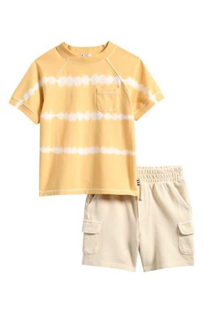 Splendid Kids Sunny Tie Dye T-Shirt & Cargo Shorts Set in Sunny Ylw T Dye at Nordstrom, Size 3T