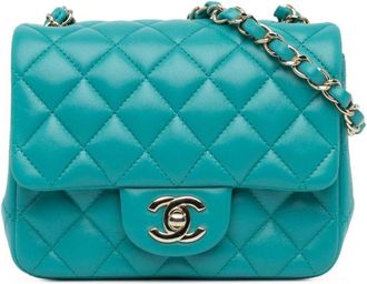 Chanel 2021 Mini Square Classic Lambskin Single Flap crossbody bag - Blue