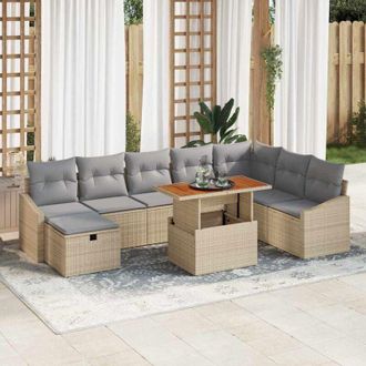 vidaXL Vidaxl - Conjunto De Sof&aacute; De Jard&iacute;n Con Coj&iacute;n 9 Pcs Beige Polirat&aacute;n