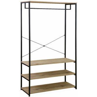 Sweeek Sweeek - Hallway metal and wood-effect coat and shoe rack, Loft, Natural, 100x40x167 cm