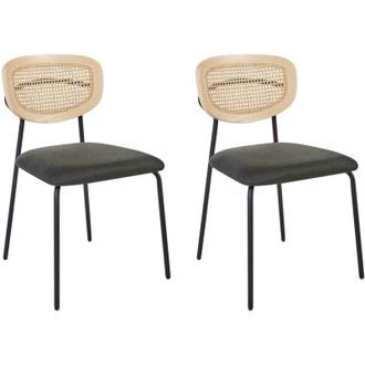 Beliani Set di 2 Sedie da pranzo moderne Sgabelli con schienale in rattan a treccia viennese Seduta in poliestere senza braccioli Gambe nere Arancione Mayetta