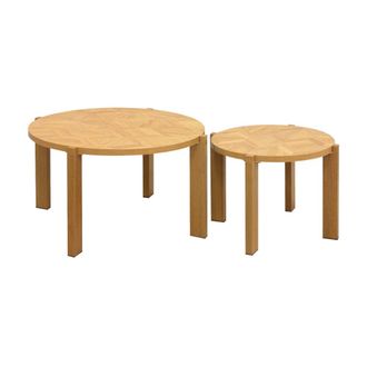Sweeek Mesas de centro nido vintage redondas con tablero de efecto espiga