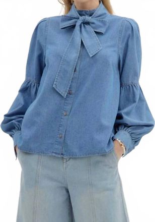 Entro Martina Balloon Sleeve Button Down Tencel Shirt In Chambray