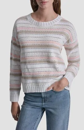 DKNY Stripe Cotton Pointelle Sweater in Peach Spritz Combo at Nordstrom Rack, Size X-Large
