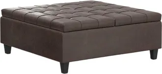 Simpli Home Harrison 40In Transitional Square Large Coffee Table Storage Ottoman