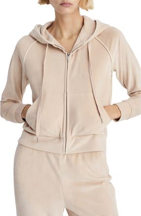 Mango Velour Zip Hoodie in Light/Pastel Grey at Nordstrom, Size Medium