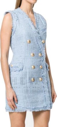 Balmain Pale Blue Tweed Sleeveless Dress