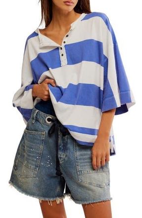 Free People Wonderful Stripe Oversize Henley in Blue Combo at Nordstrom Rack, Size Small