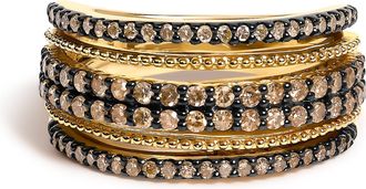 House of Brilliance 10K Yellow Gold Plated Sterling Silver 1.00 Cttw Champagne Diamond Multi Layer Band Ring