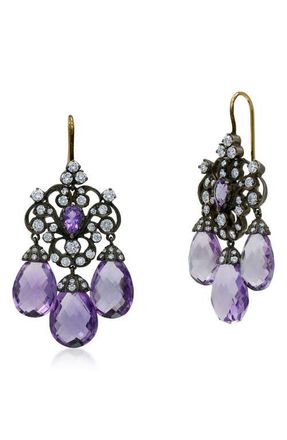 Fred Leighton Amethyst & Diamond 3-Drop Chandelier Earrings in Gold at Nordstrom