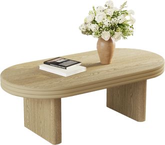 STILVORA Mesa De Centro Ovalada Con Base Acanalada, Acabado Madera Natural, Estilo Mid-century Modern, En Mdf, 120&times;60&times;41,5 Cm