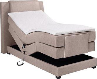 Vente-Unique Conjunto completo boxspring con cabecero + somieres articulados el&eacute;ctricos + colch&oacute;n + cubrecolch&oacute;n - 100 x 200 cm - Tela - Beige - CASTEL II de PALAC