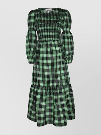 Ganni seersucker checked midi dress