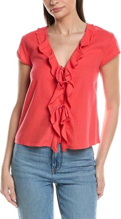 Ellen Tracy Linen-Blend Ruffle Tie Front Top
