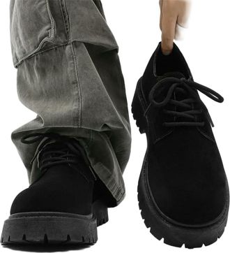 Generic QXDZSW Mens Chunky Derby Work Boots Retro Lace-Up Suede Shoes Thick Sole Breathable Low-Top Industrial Casual Footwear Black