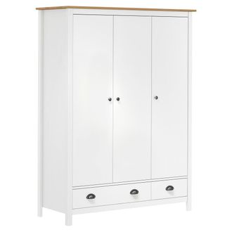 Berkfield Home 3-Door Wardrobe Hill White 127x50x170 cm Solid Pine Wood | Size: 127 x 50 x 170 cm