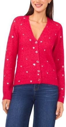 CeCe by Cynthia Steffe Foil Heart Cardigan in Bright Rose at Nordstrom Rack, Size Xx-Small