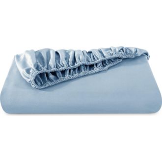 Bare Home 400 Thread Count Organic Cotton Sateen Fitted Sheet - Full XL in Dusty Blue at Nordstrom