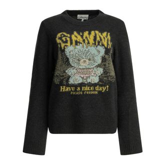 Ganni Jersey de punto con jacquard de osito - Knitwear - Mujer - Negro - S