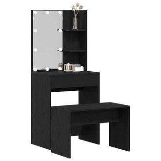 Berkfield Home Table Dressing Table Set with LED Black Oak Engineered Wood