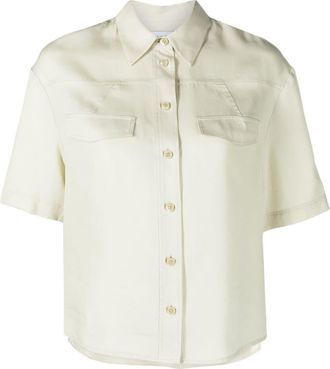 Calvin Klein embroidered-logo short-sleeve shirt - women - Linen/Flax/Lyocell - 2 - Green