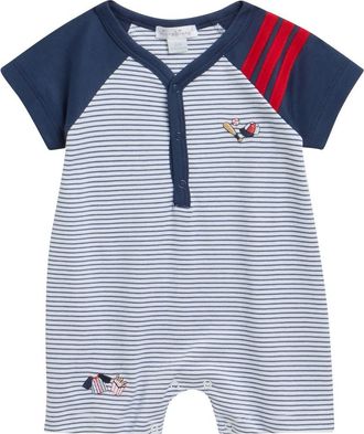 Kissy Kissy Baseball Embroidered Pima Cotton Romper in Navy at Nordstrom, Size 18-24M