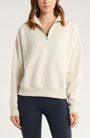 Zella Cozy Boucl&eacute; Quarter Zip Sweatshirt in Beige Seashore at Nordstrom Rack, Size X-Large