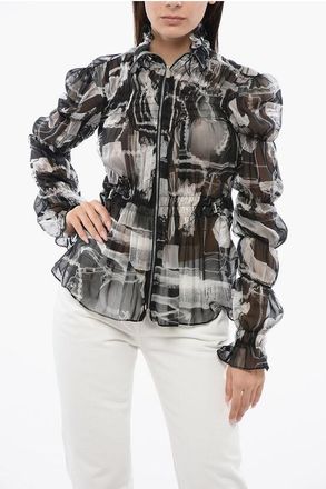 Off-white Drawstriged Waist X-RAY Chiffon Shirt size 40