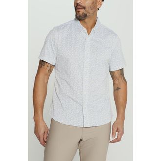 7 Diamonds The Wes Abstract Leaf Print Short Sleeve Stretch Button-Up Shirt in Blue at Nordstrom, Size Xx-Large