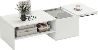 OEM Mesa De Centro Con Tablero Deslizante Moderna Con Compartimento Oculto Estante Abierto 110x52x36 Cm Blanco