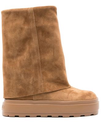 Casadei folded-top boots - women - Calf Suede/Rubber/Calf Leather - 39 1/2 - Brown